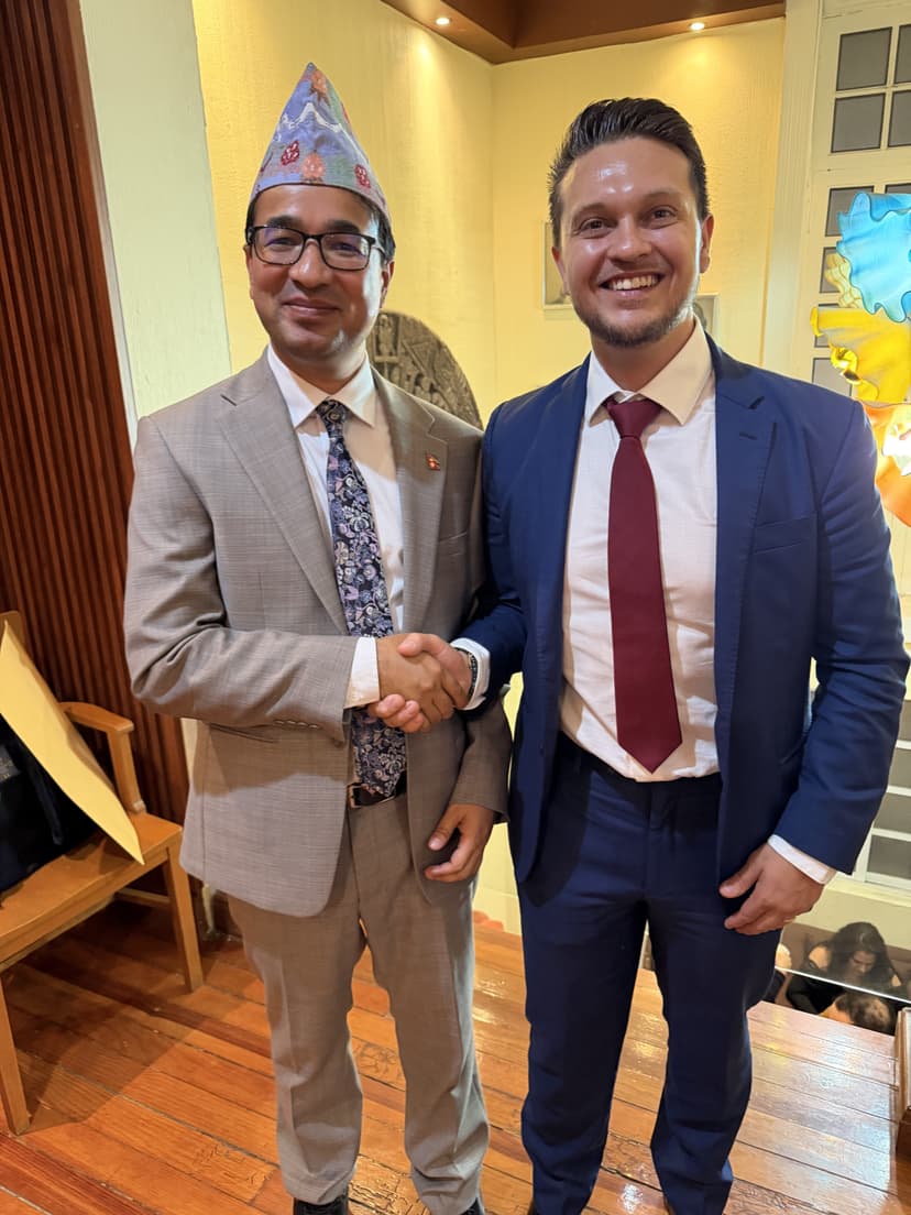 Robert Katona with Ambassador Sharad Raj Aran at the Embassy of Nepal event
